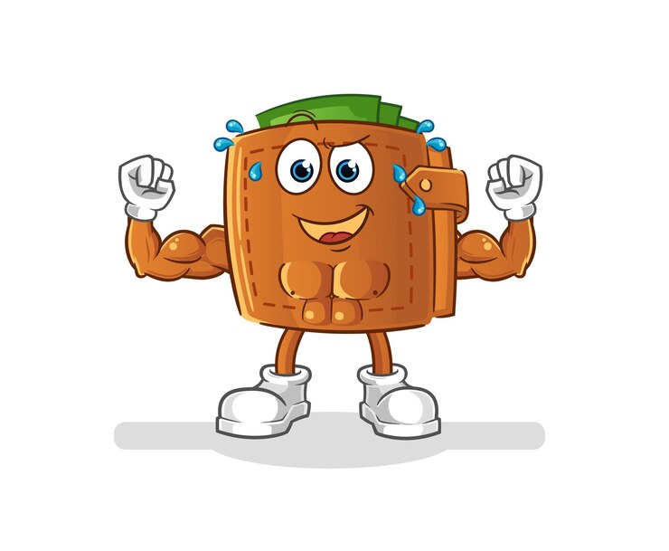 Vector cartera de dibujos animados musculoso. vector de mascota de dibujos animados