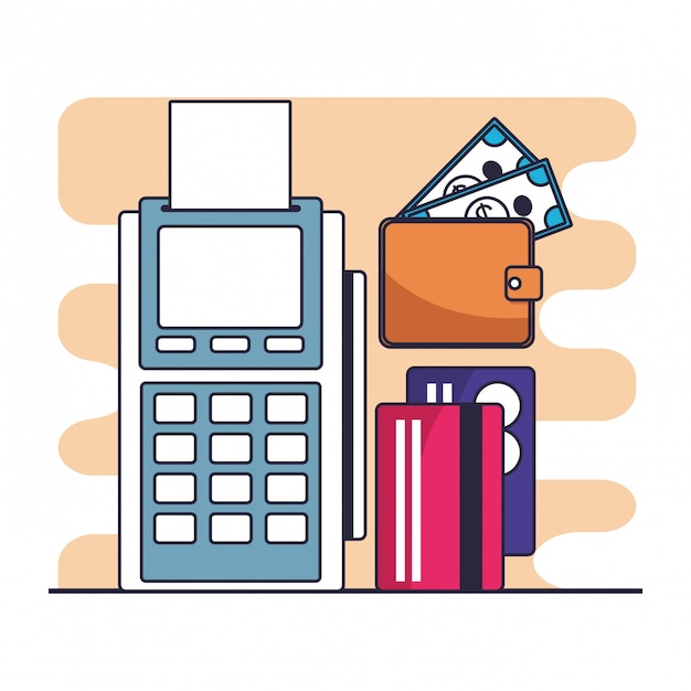 Cartera con diseño gráfico del vector de los datos y de las tarjetas de crédito