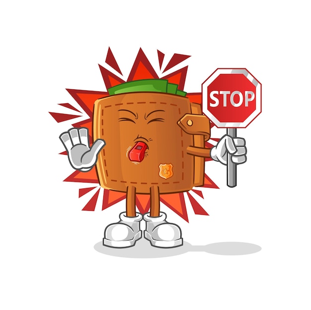 Cartera con señal de stop. vector de mascota de dibujos animados