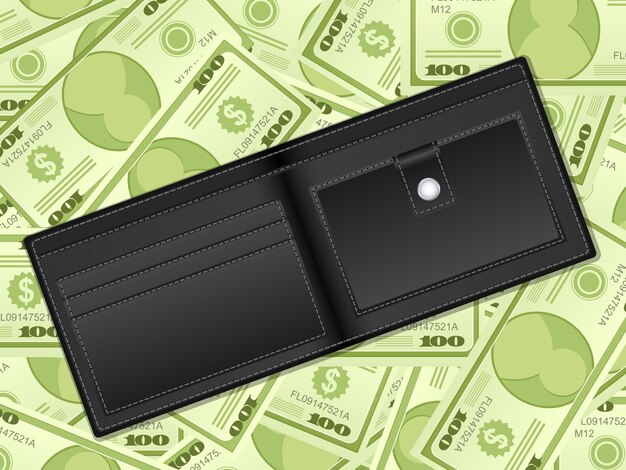 Cartera sobre fondo de dólar