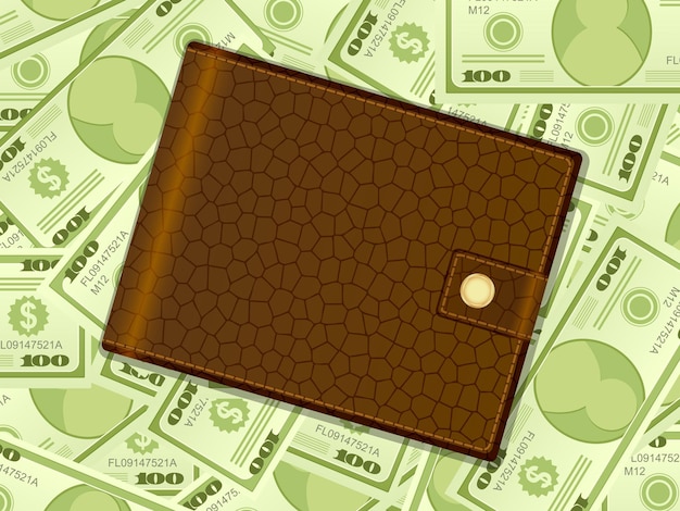 Vector cartera sobre fondo de dólar