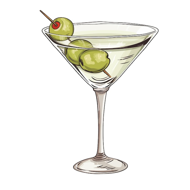 Vector cartón animado de cóctel de martini dibujado a mano ilustración vectorial de clipart fondo blanco