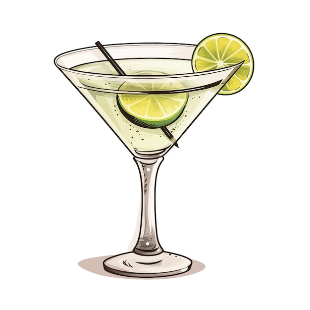 Vector cartón animado de cóctel de martini dibujado a mano ilustración vectorial de clipart fondo blanco