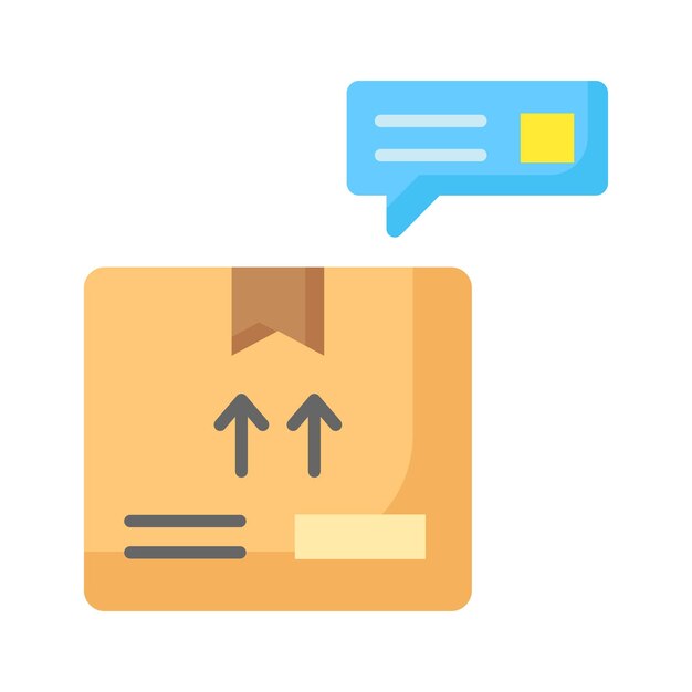 Cartón con icono de concepto de burbuja de chat de cumplimiento de pedidos paquete entregado diseño vectorial