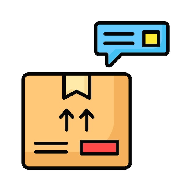 Cartón con icono de concepto de burbuja de chat de cumplimiento de pedidos paquete entregado diseño vectorial