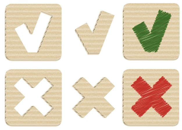 Vector cartón realista marca de verificación y signos de cruz
