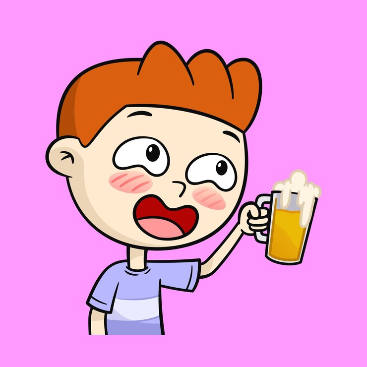 Vector cartoon bebiendo cerveza personaje feliz disfrutando de una bebida