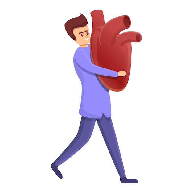 Vector cartoon de cardiólogo tomar gran icono de vector de corazón para el diseño web aislado en fondo blanco