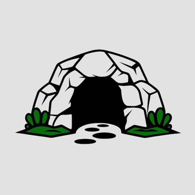 Cartoon Cave Entrance with Path and Green Bushes