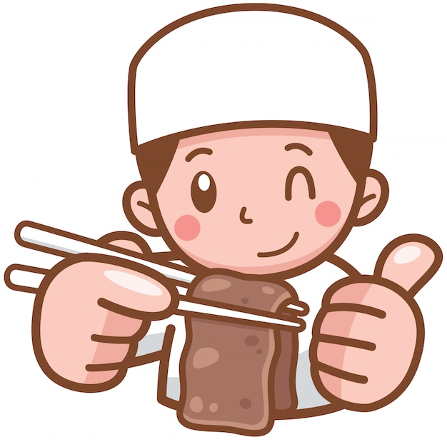 Cartoon Chef presentando comida a la parrilla de carne