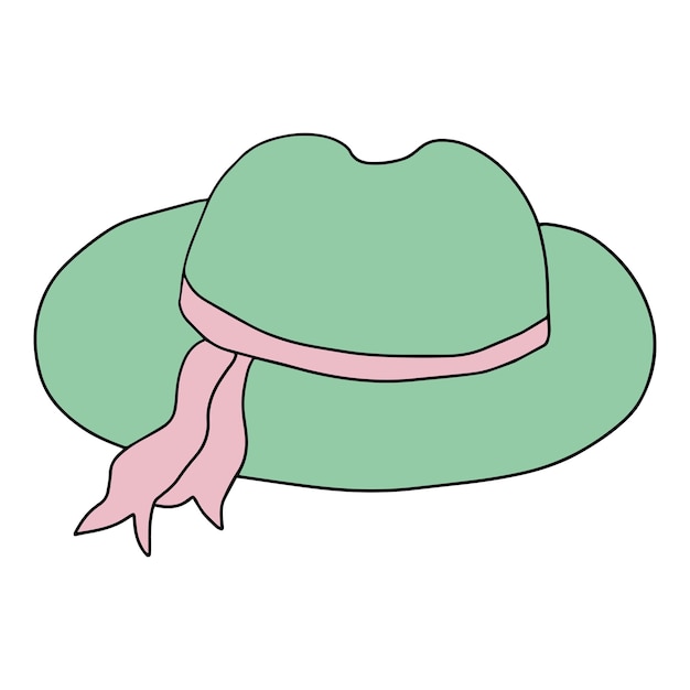 Cartoon doodle sombrero femenino con cinta aislado sobre fondo blanco.