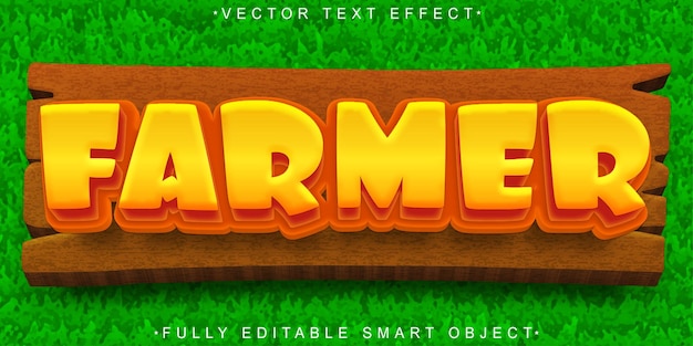 Cartoon Farmer Vector Efecto de texto de objeto inteligente totalmente editable