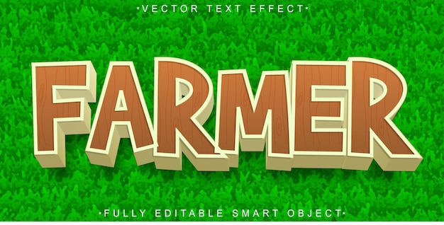 Cartoon Farmer Vector Efecto de texto de objeto inteligente totalmente editable
