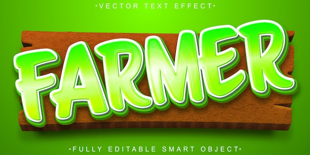 Cartoon Farmer Vector Efecto de texto de objeto inteligente totalmente editable