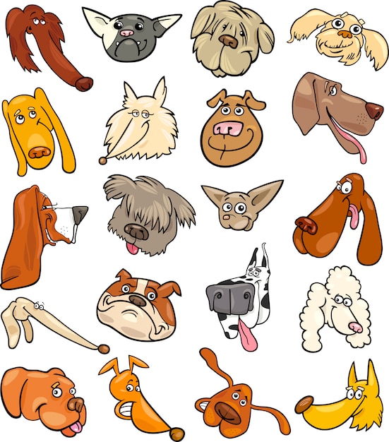 Cartoon funny dogs heads big set