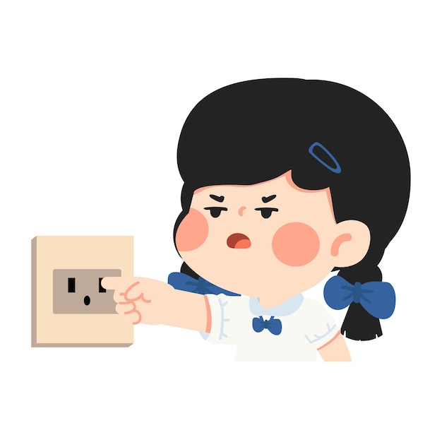 Cartoon Girl Near Electrical Outlet Illustration