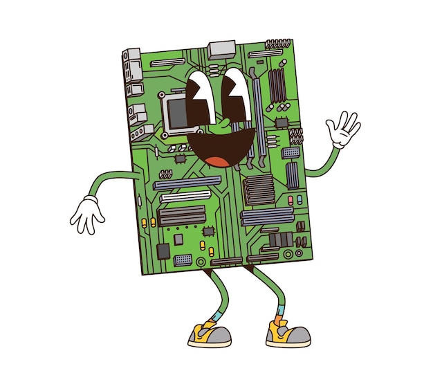 Cartoon groovy personaje de la placa madre de la computadora