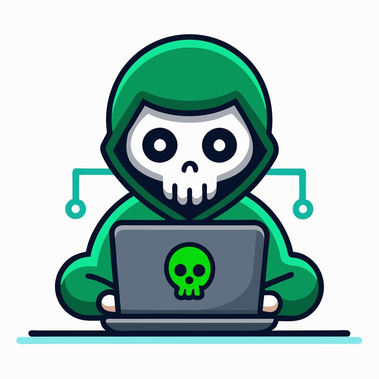 Vector cartoon hacker character con gafas e ilustración de computadora portátil para diseños de tecnología y juegos