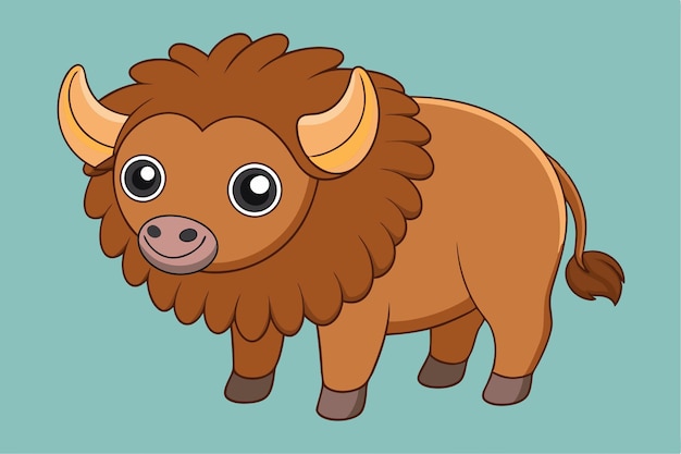 a cartoon illustration of a brown bison with big horns