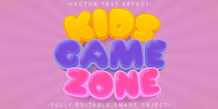 Vector cartoon kids game zone vector objeto inteligente totalmente editable efecto de texto