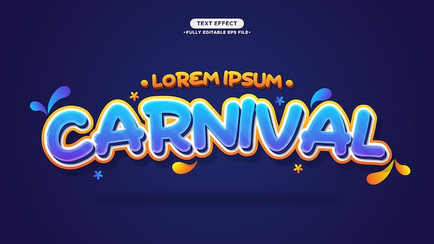 Vector cartoon lindo de carnaval y efecto de texto vectorial gracioso