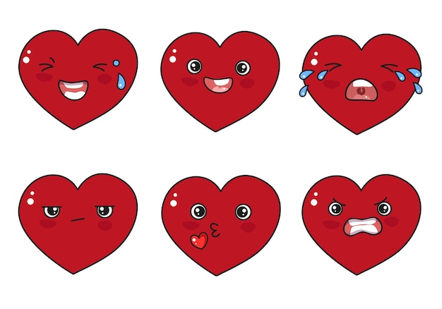 Cartoon lindo corazón rojo personaje de amor para el día de San Valentín diseño decoración de boda Kawaii