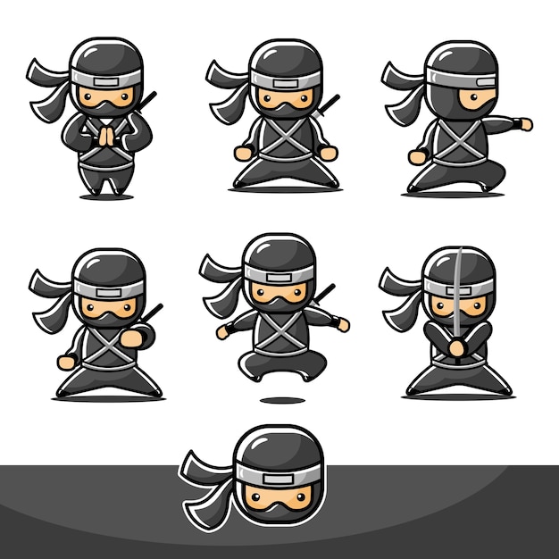 Cartoon little ninja action set con seis acciones diferentes.