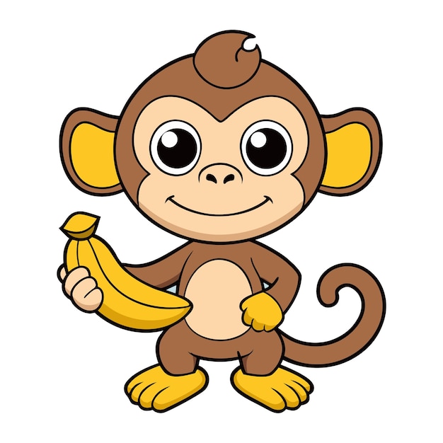 Cartoon Monkey Holding a Banana