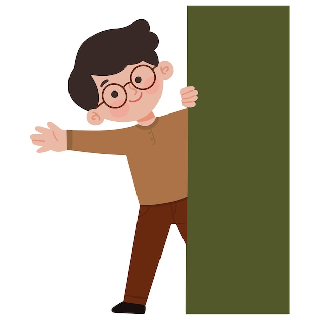 Cartoon niño lindo niño pequeño sorprendido de detrás de la pared ilustración