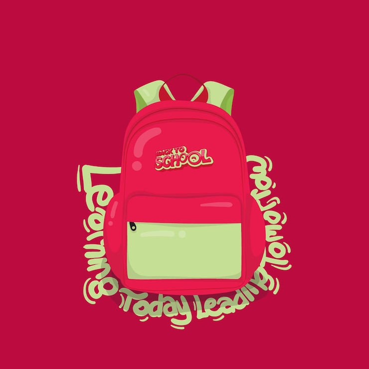 Vector cartoon of school bag con tipografía de learning today leading tomorrow para el diseño de plantillas escolares