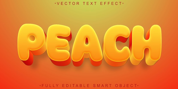 Vector cartoon peach vector efecto de texto de objeto inteligente totalmente editable