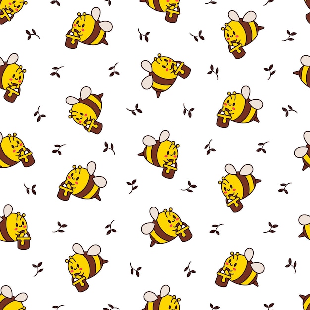 Vector cartoon personaje de abeja lindo patrón sin costuras