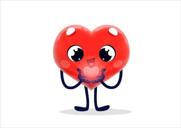 Cartoon personaje de corazón alegre con el amor en la mano