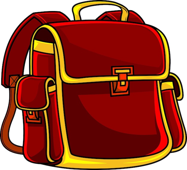 Cartoon red school bag mochila vector dibujado a mano ilustración aislada sobre fondo transparente