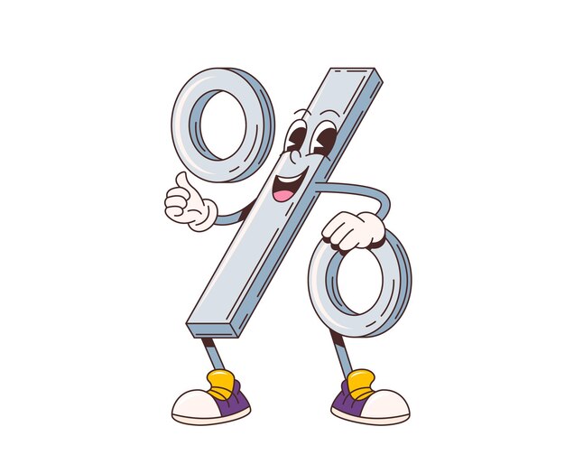 Cartoon retro groovy por ciento signo personaje cómico