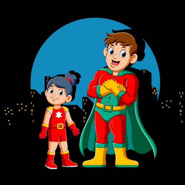 Cartoon Superhero Man y su hija