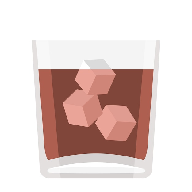 Cartoon vector ilustración objeto aislado vidrio transparente alcohol beber whisky con hielo fresco