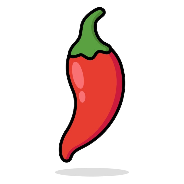 Cartoon Vegetable Flat Red Chili Pepper con ilustración vectorial de sombras