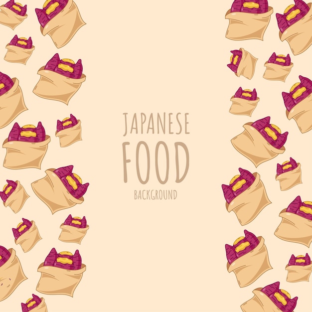 Cartoon yakiimo marco de comida japonés fondo de la frontera