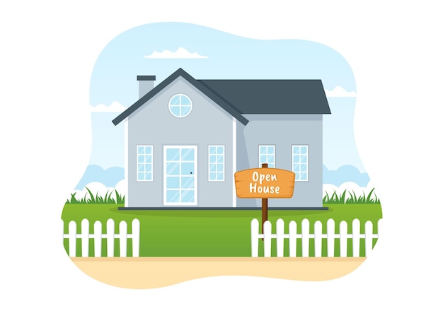 Vector casa abierta para inspección propiedad bienvenido a tu nuevo hogar servicio inmobiliario en ilustración