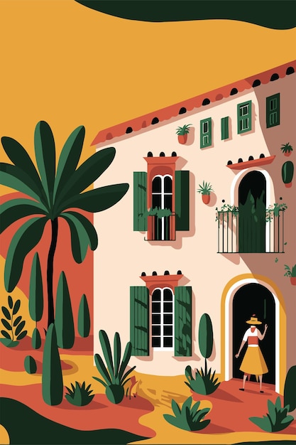 Casa abstracta en México tema pared arte impresión matisse estilo cartel en vector