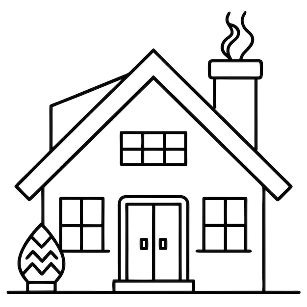 casa acogedora con chimenea contorno libro de colorear página dibujo de arte de línea