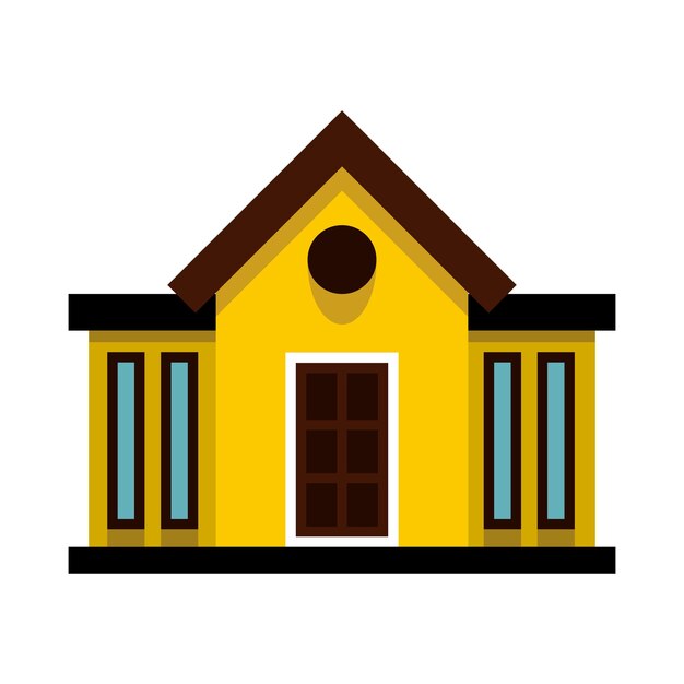 Casa amarilla con icono de ventanas estrechas en estilo plano sobre un fondo blanco