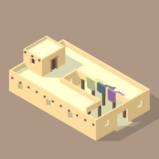 Casa árabe aislada en la arena