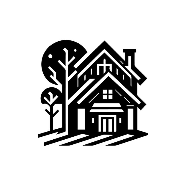 una casa con un árbol al fondo
