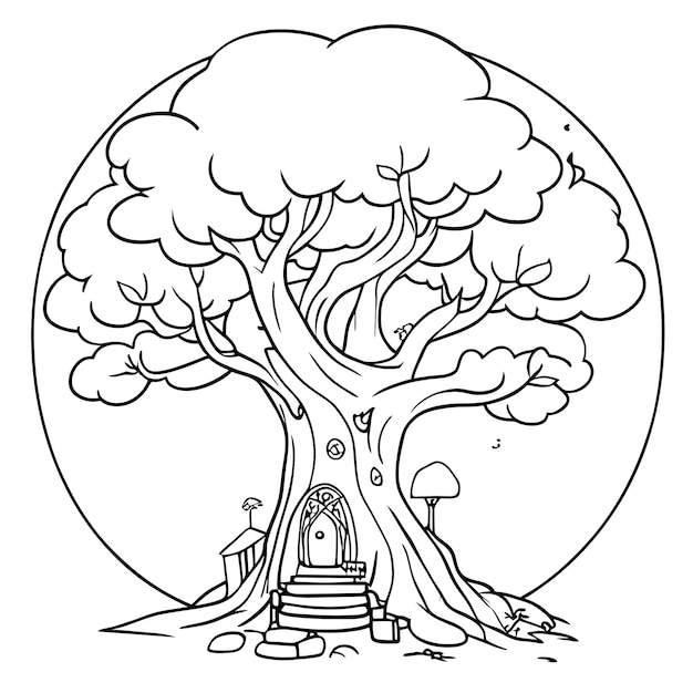 Casa en el árbol de fantasía en el bosque o Casa en el árbol de fantasía dentro del tronco de un árbol
