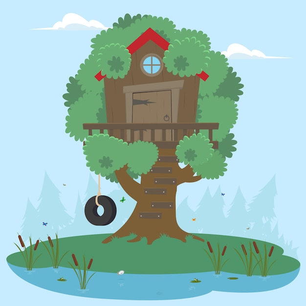 Vector casa en árbol para niños