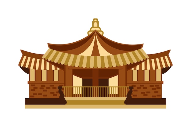 Casa asiática coreana o china, casa oriental tradicional. Ilustración, icono, vector