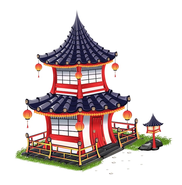Casa asiática en estilo de dibujos animados