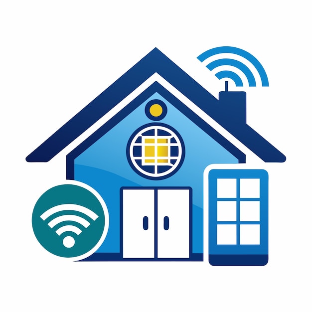 Una casa azul con un prominente logotipo WiFi en su fachada Tendencias futuras en tecnología y diseño de construcción